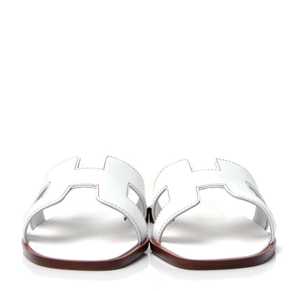 Hermes Box Calfskin Oran Sandals 37 White 2 of 6