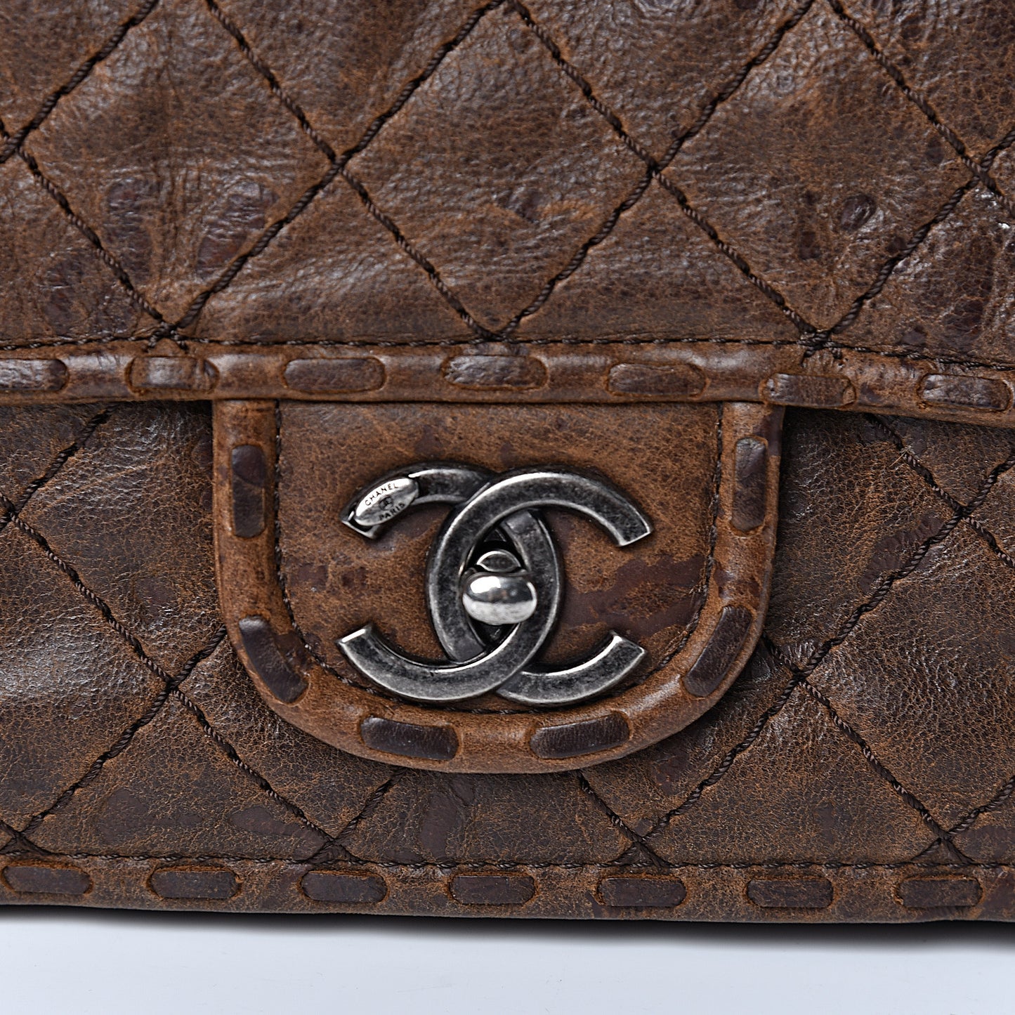 Aged Crumpled Calfskin Small Vintage Flap Brown