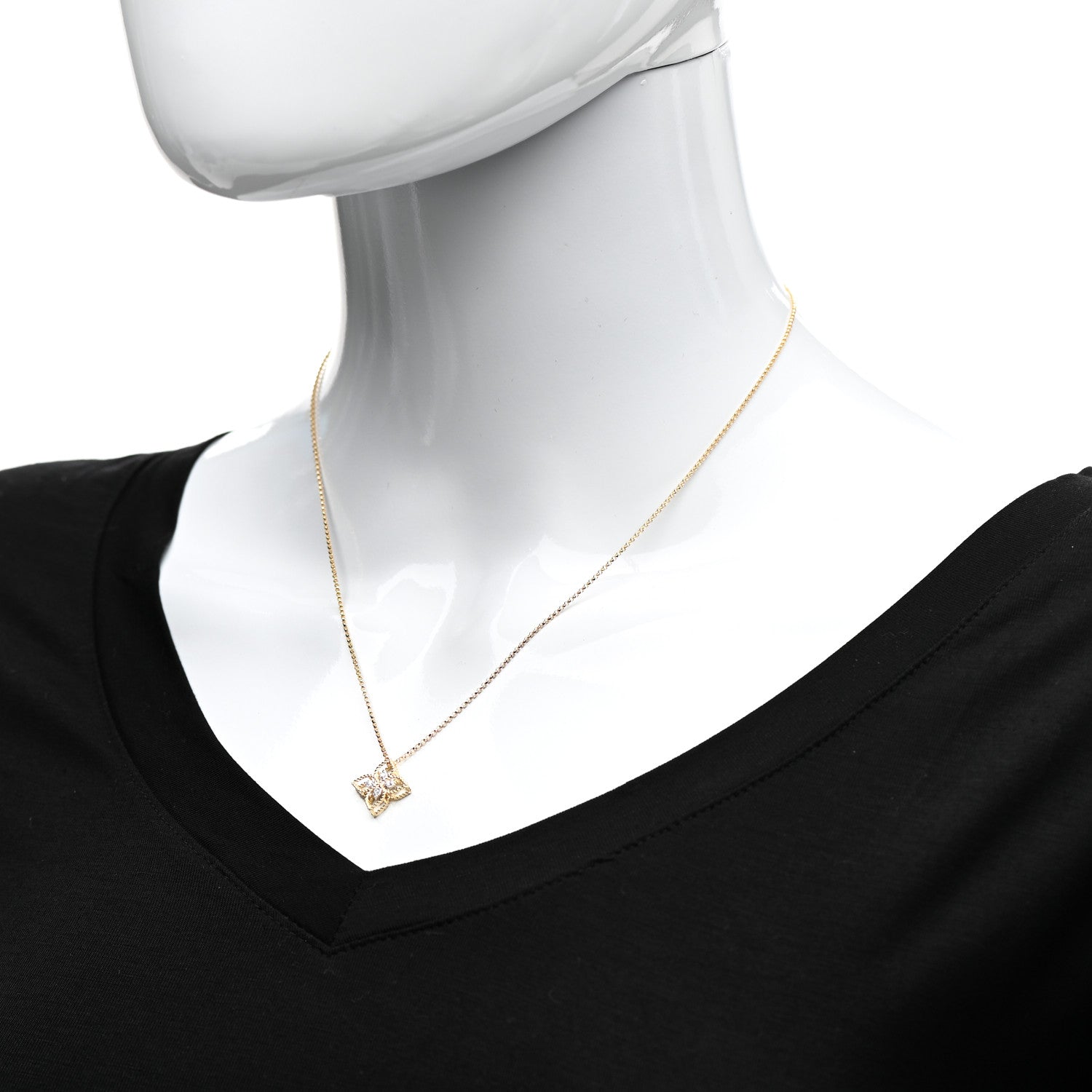 Roberto Coin 18K Yellow Gold Diamond Small Principessa Flower Pendant Necklace 2 of 6