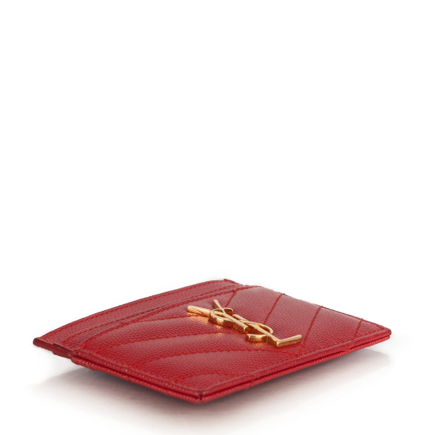 Saint Laurent Grain De Poudre Matelasse Chevron Card Case New Red 4 of 6