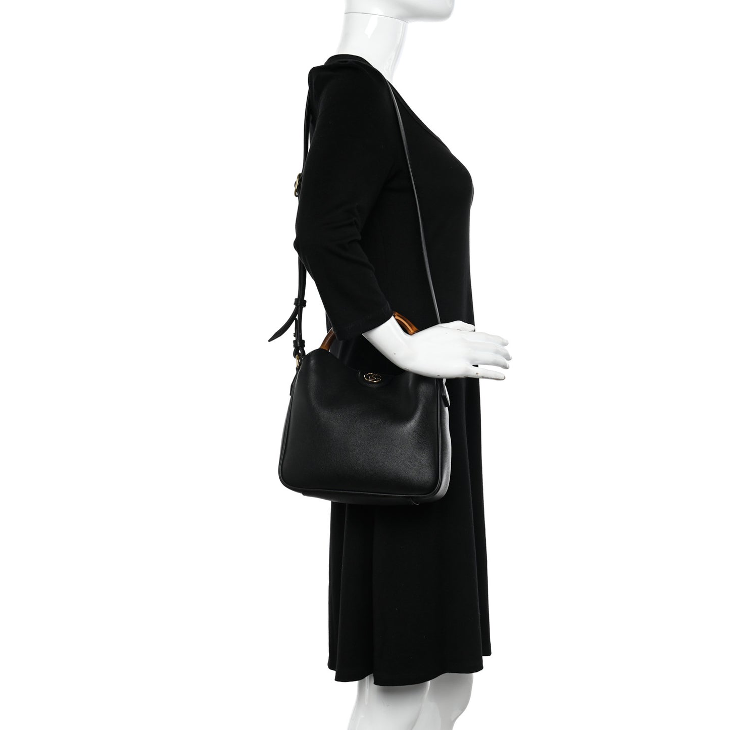 Softy Wonka Textured Dollar Calfskin Small Diana Bamboo Shoulder Bag Black