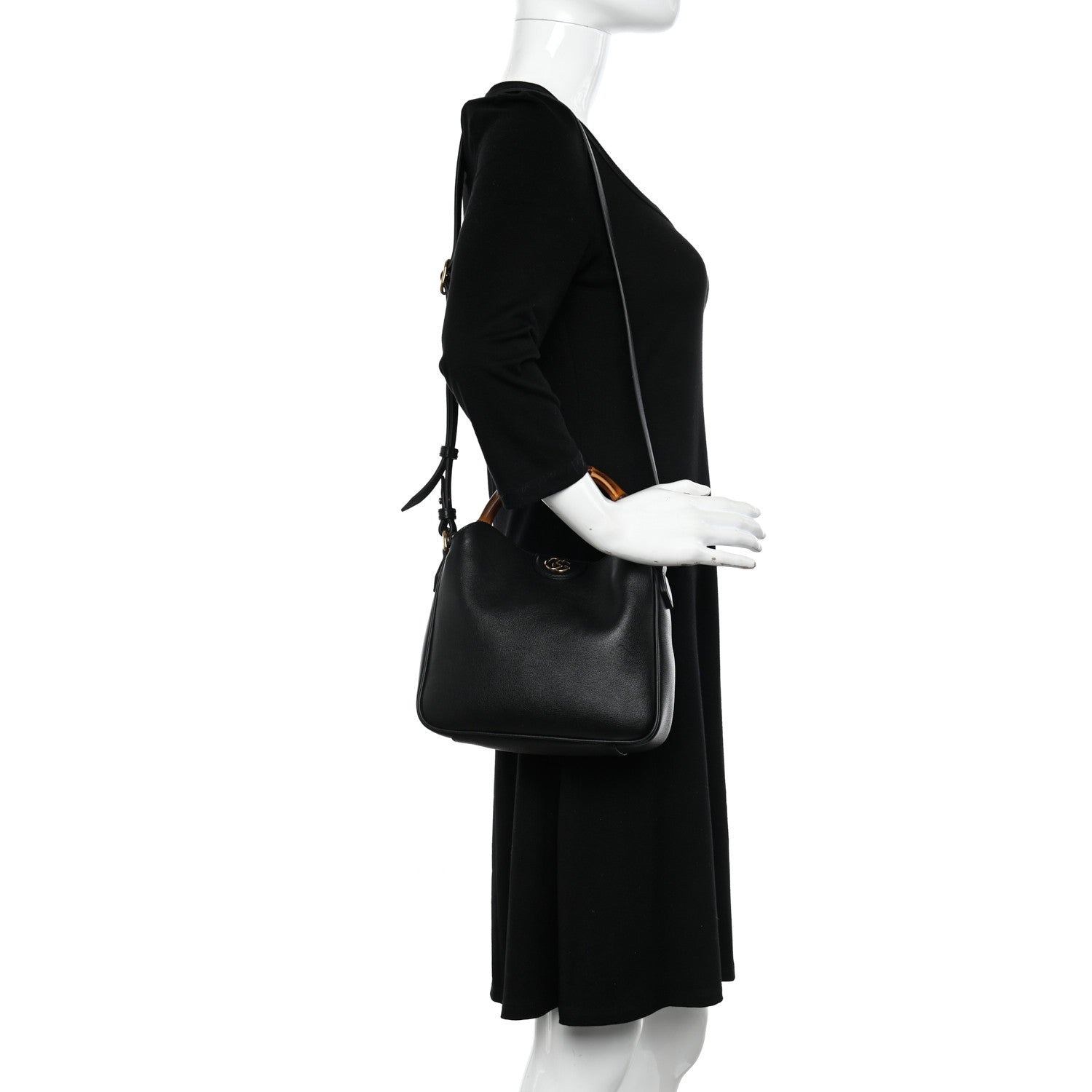 Gucci Softy Wonka Textured Dollar Calfskin Small Diana Bamboo Shoulder Bag Black 2 of 9
