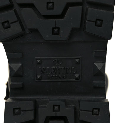Valentino Garavani Calfskin Nylon Quilted Waterproof Rockstud Combat Boots 39 Black 7 of 8