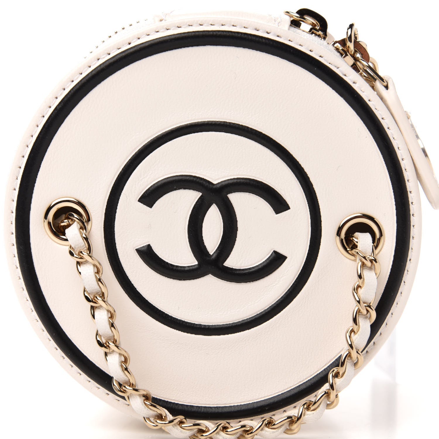 Chanel Lambskin Quilted Round Small Vanity Case With Chain White Black 10 of 12