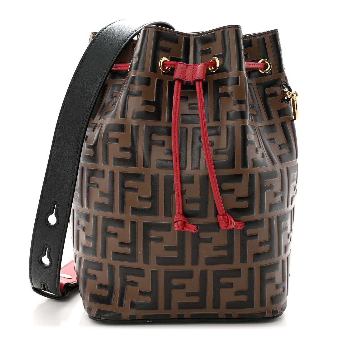 Vitello Grace F is Fendi Bi-Color FF 1974 Embossed Grande Mon Tresor Bucket Bag Maya Black Fragola