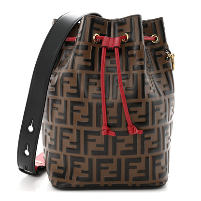 Fendi Vitello Grace F is Fendi Bi-Color FF 1974 Embossed Grande Mon Tresor Bucket Bag Maya Black Fragola 1 of 16