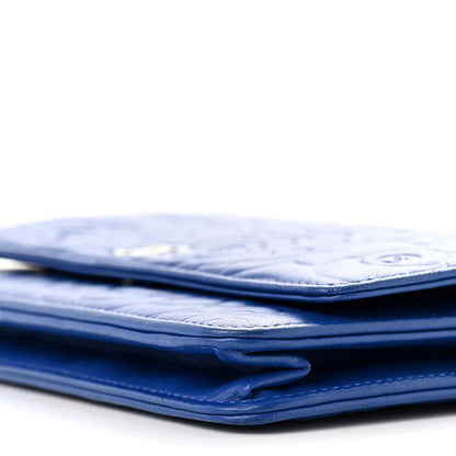 Chanel Lambskin Camellia Embossed Wallet on Chain WOC Blue 12 of 13