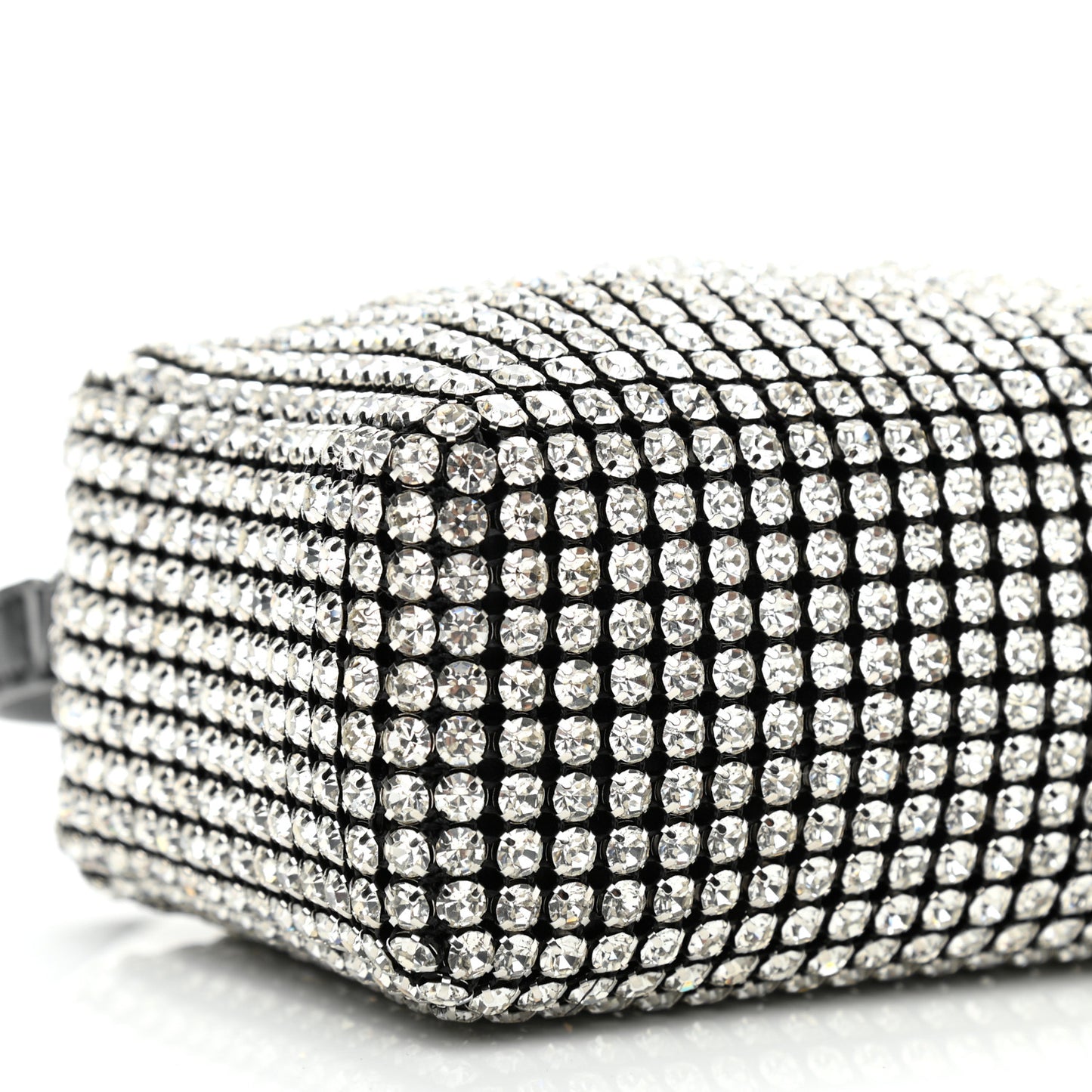 Mesh Crystal Rhinestone Mini Heiress Pouch Black Silver