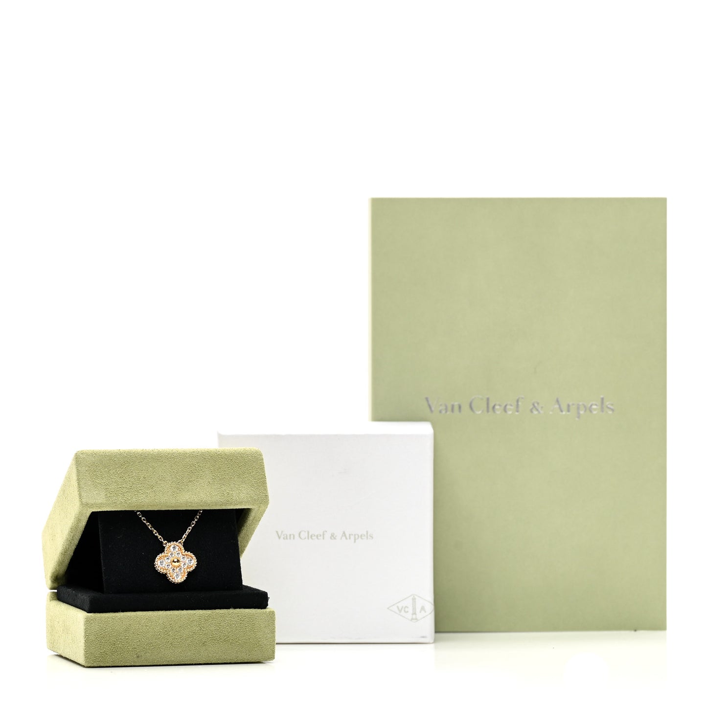 18K Yellow Gold Diamond Vintage Alhambra Pendant Necklace