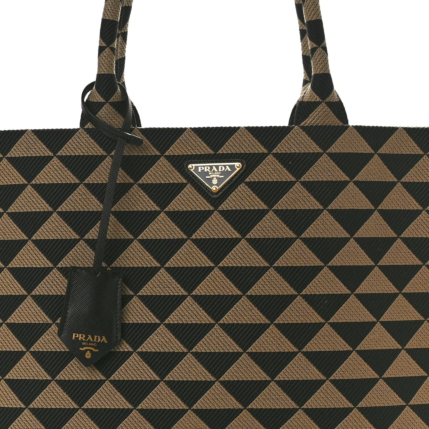 Jacquard Saffiano Triangolo Symbole Embroidered Large Tote Black Corda
