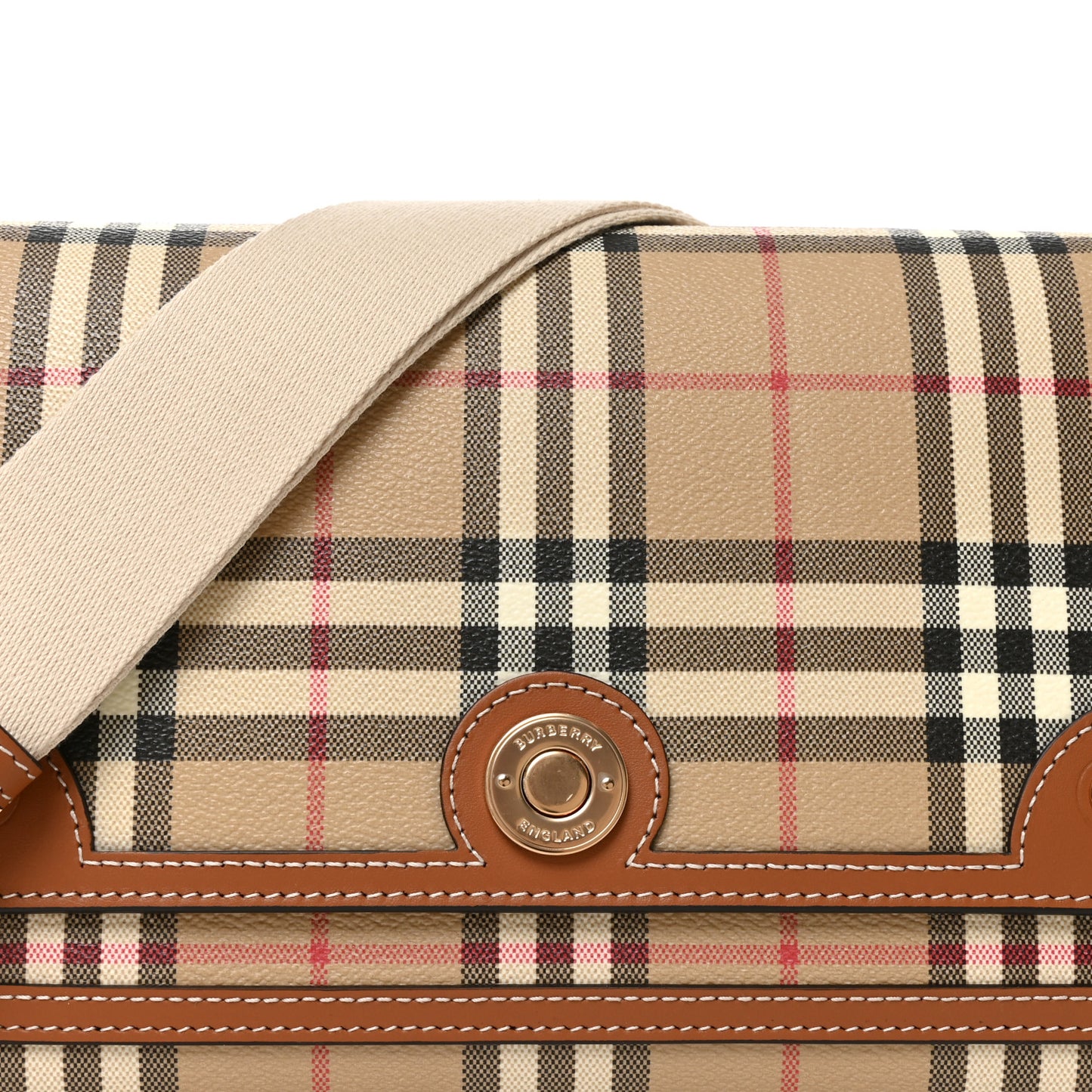 Coated Canvas Calfskin Vintage Check Medium Note Crossbody Bag Briar Brown