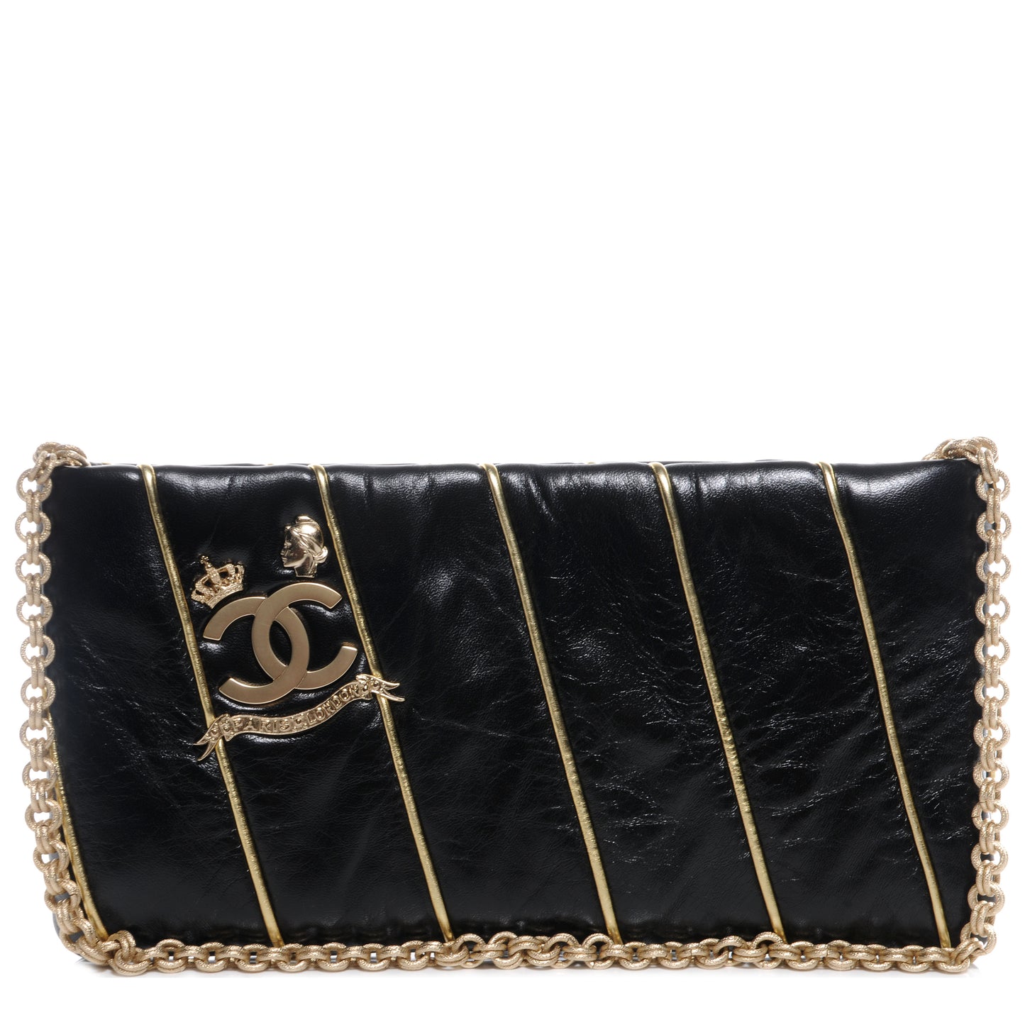 Glazed Calfskin Paris Londres Clutch Black
