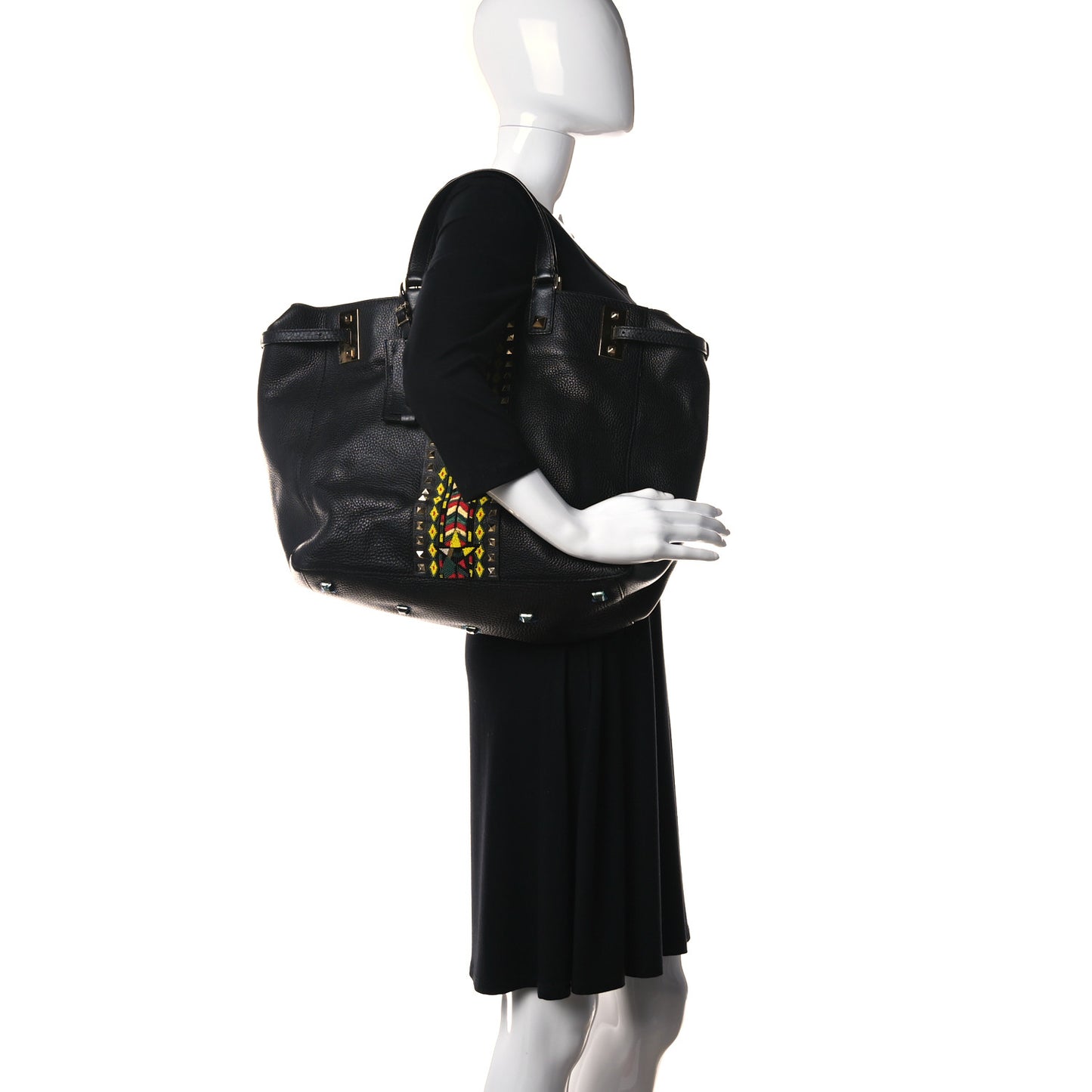 Grained Calfskin Jamaica Beaded My Rockstud Tote Black