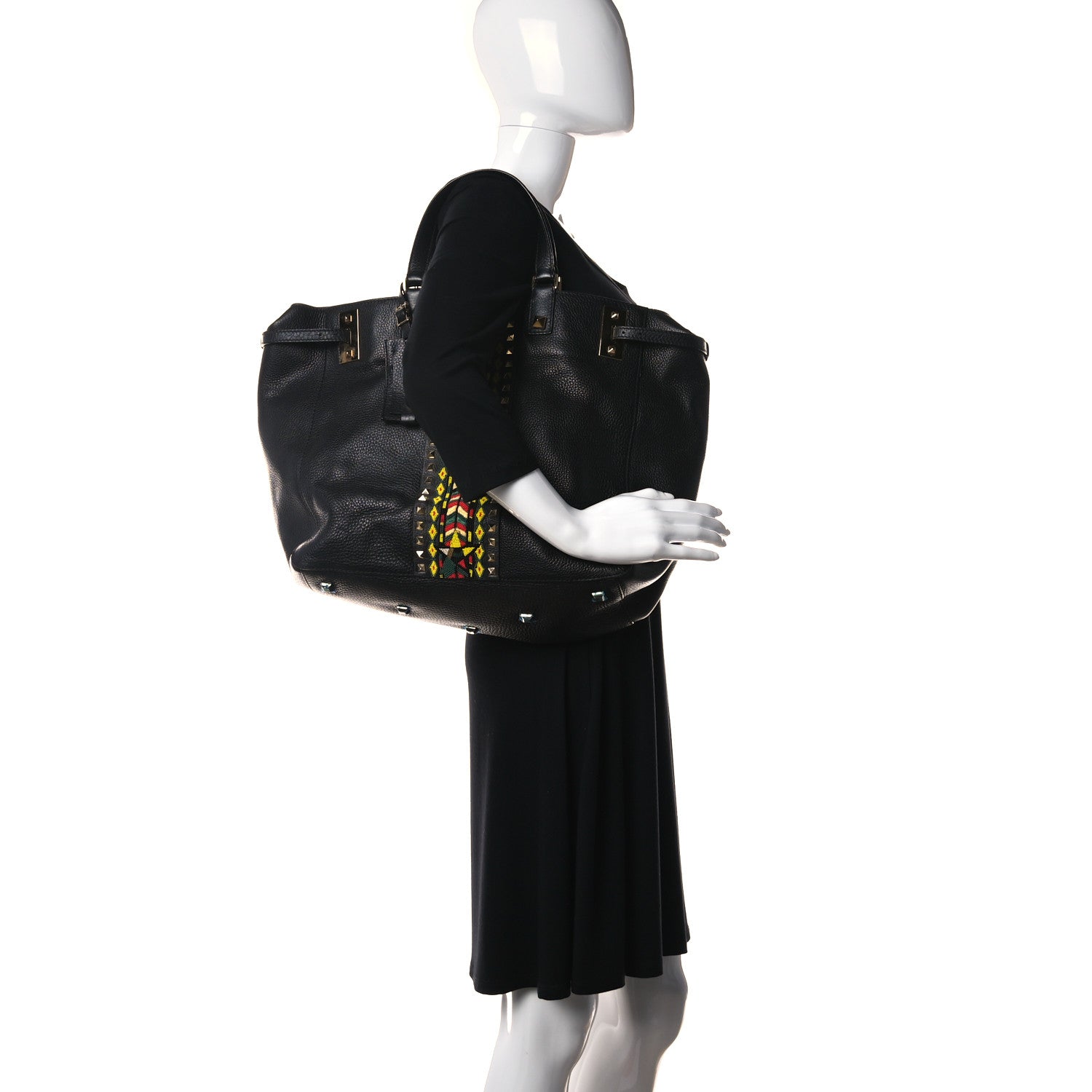 Valentino Garavani Grained Calfskin Jamaica Beaded My Rockstud Tote Black 2 of 15
