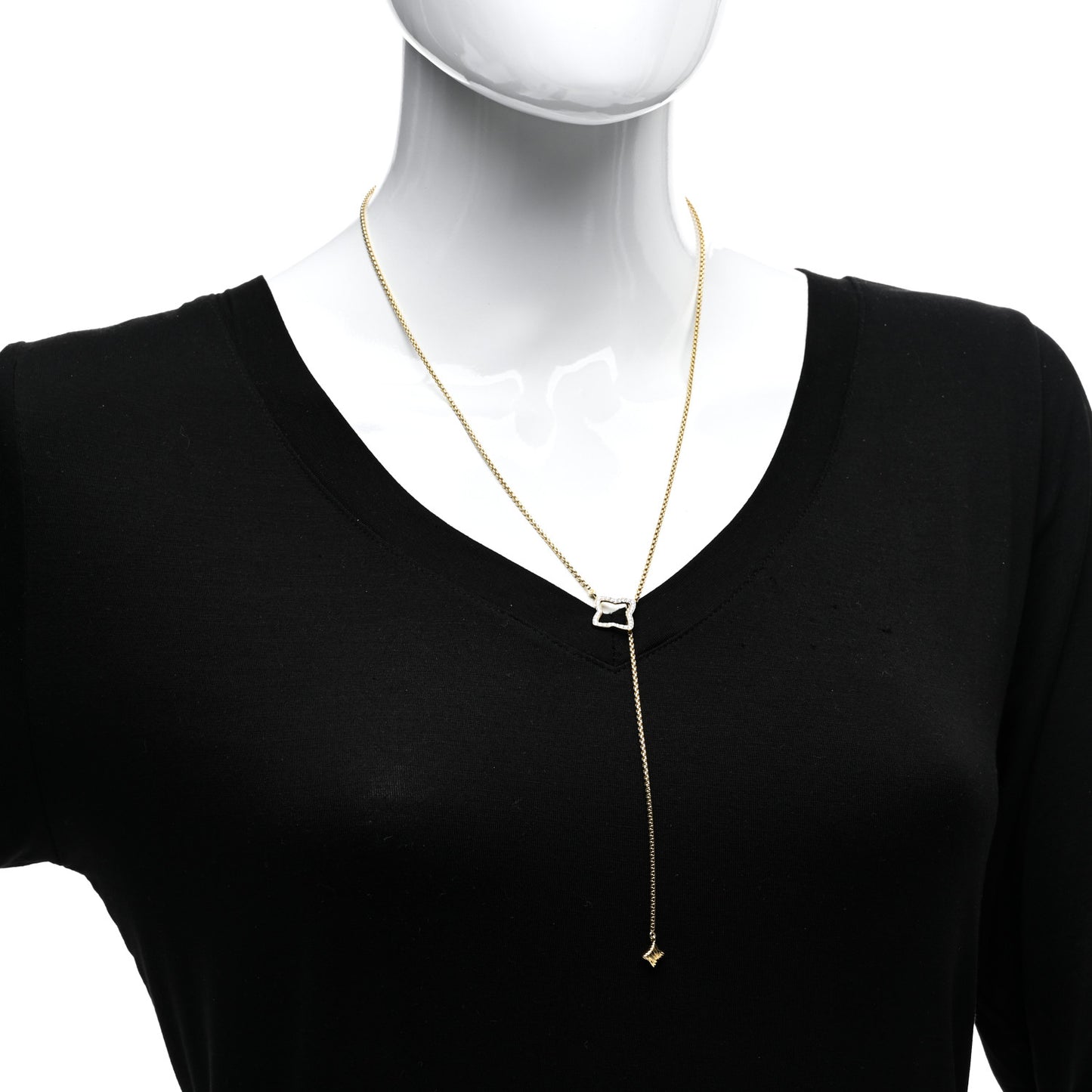 18K Yellow Gold Diamond Quatrefoil Lariat Necklace