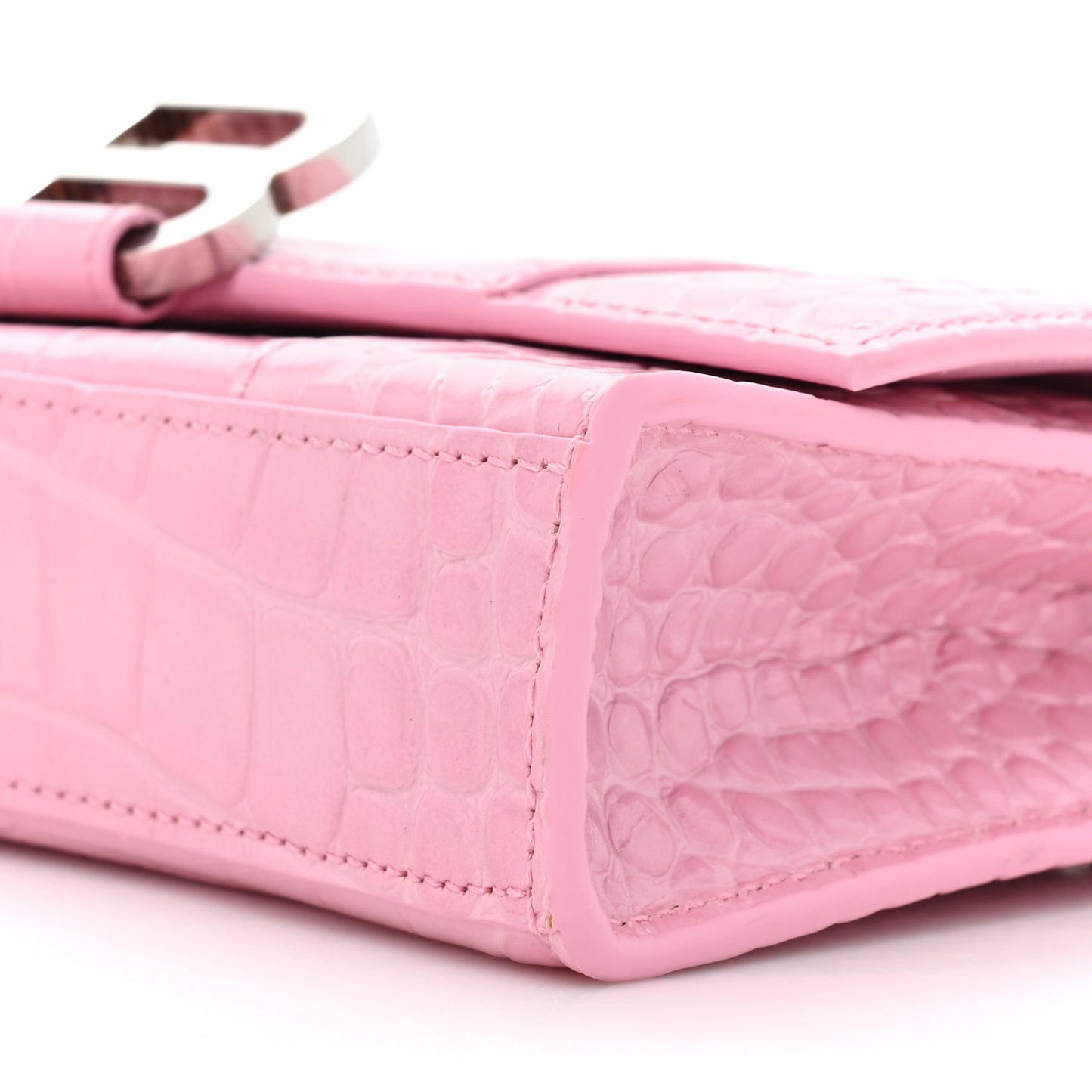 Shiny Calfskin Crocodile Embossed Hourglass Chain Bag Candy Pink