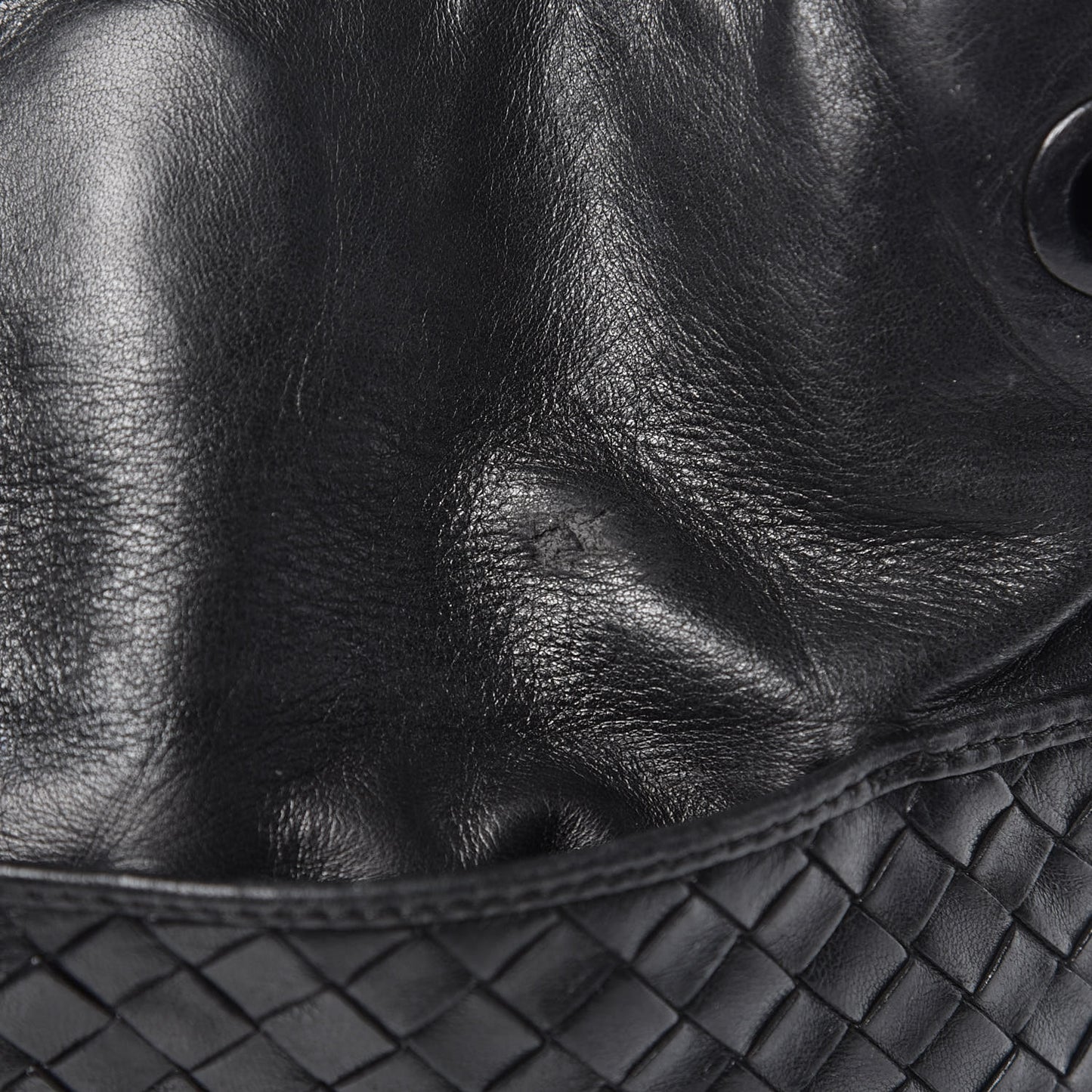 Nappa Intrecciato Drawstring Bucket Bag Black