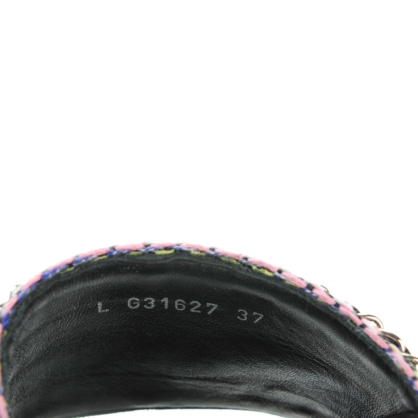 Tweed Lambskin Chain Flat Sandals 37 Black Multicolor