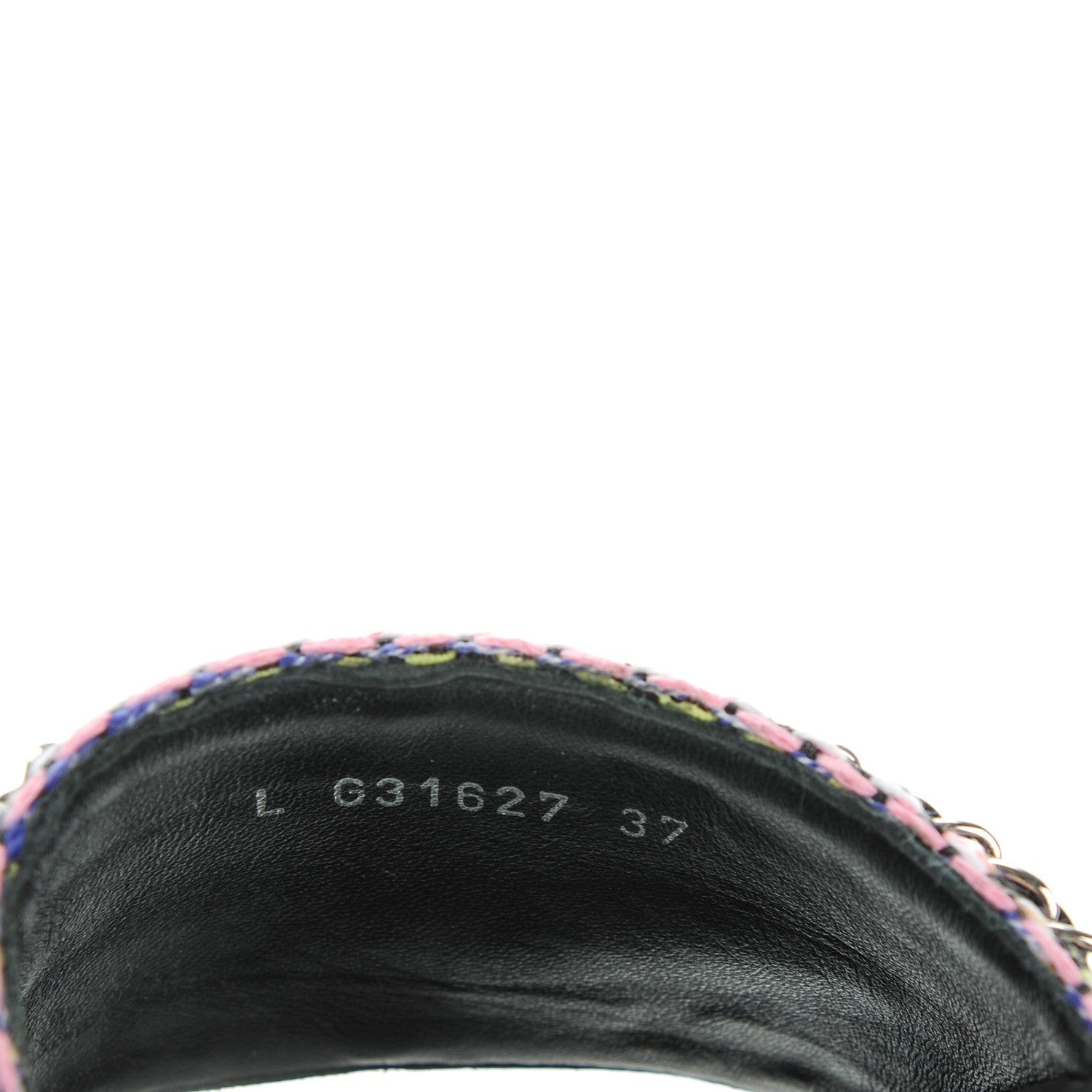 Chanel Tweed Lambskin Chain Flat Sandals 37 Black Multicolor 8 of 9