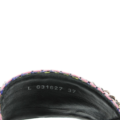 Chanel Tweed Lambskin Chain Flat Sandals 37 Black Multicolor 8 of 9