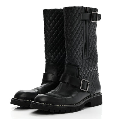 Chanel Calfskin Quilted Biker Boots 37 Black 3 of 9