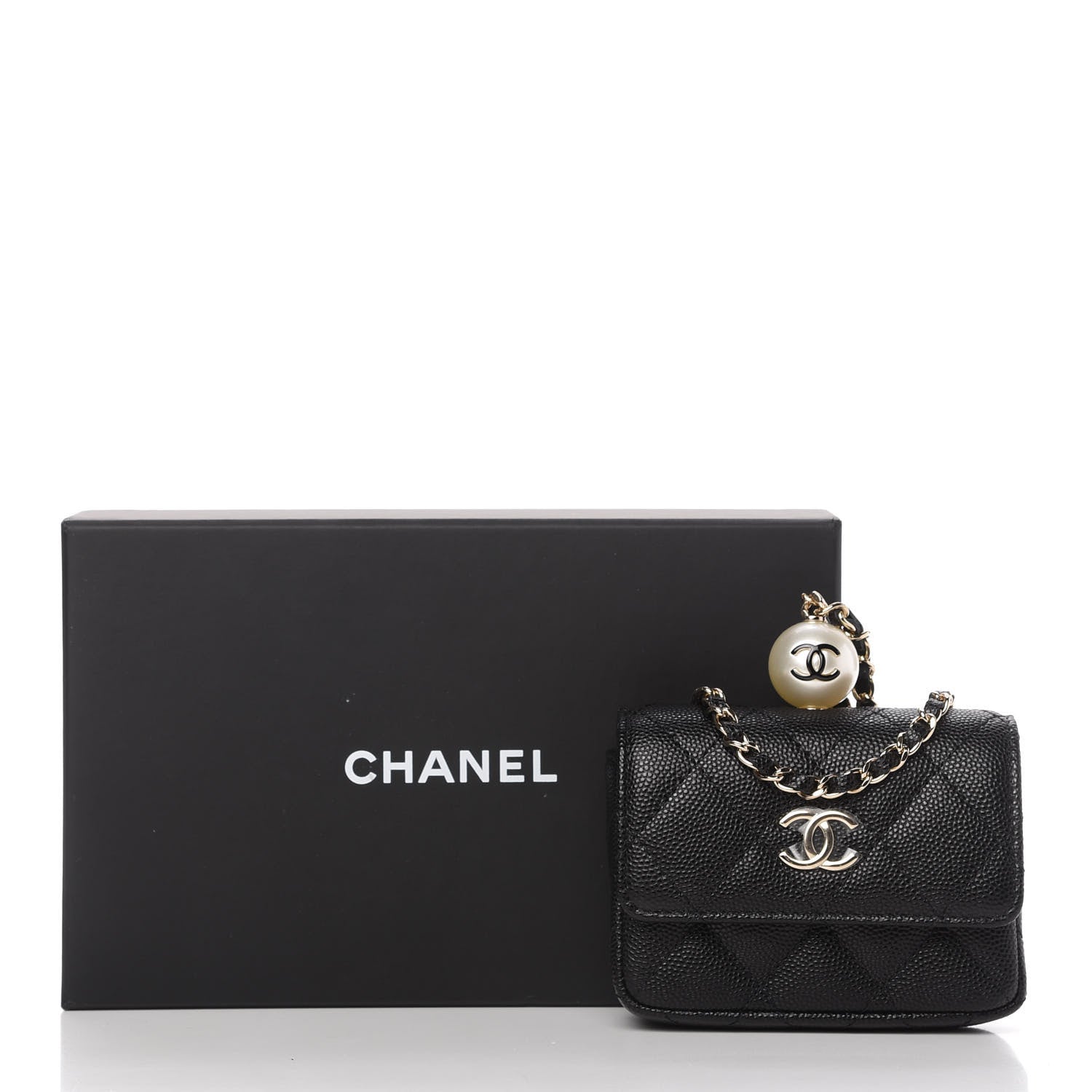 Chanel Caviar Quilted Pearl Card Holder On Chain Black 11 of 11