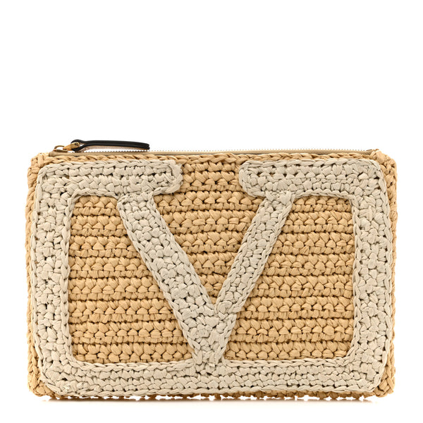 Valentino Garavani Raffia Viva Superstar Clutch Naturale Butter