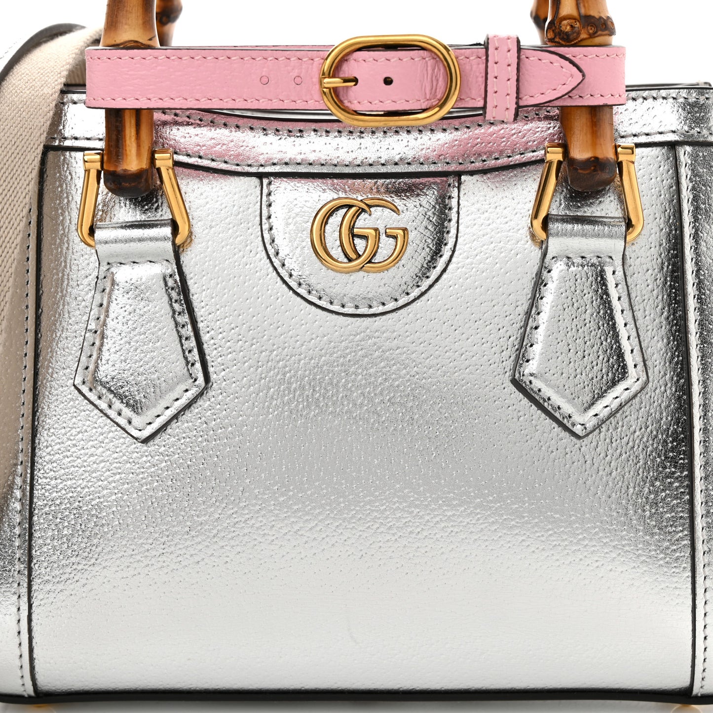 Textured Calfskin Mini Diana Tote Bag Silver Wild Rose