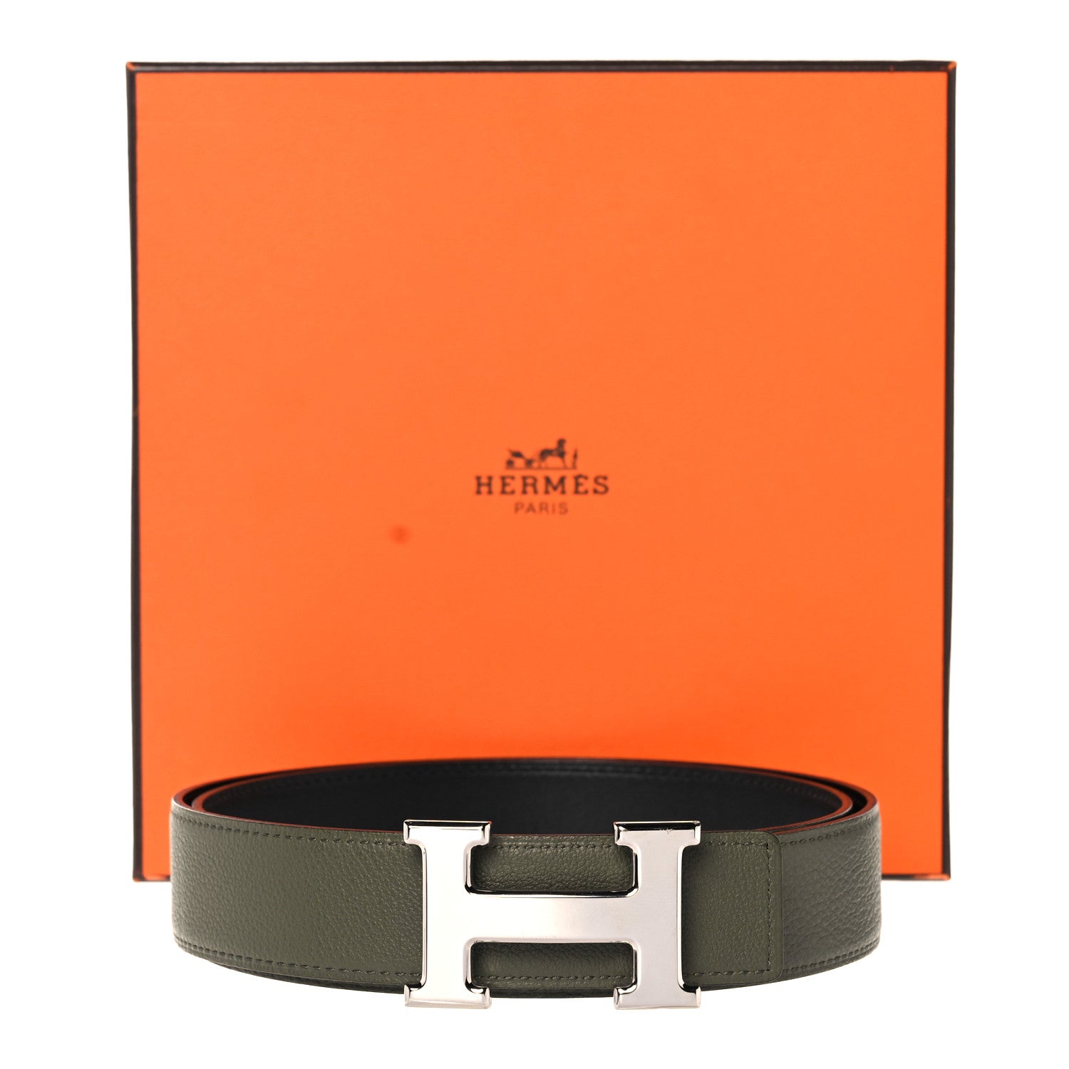 Hermes Epsom Swift 32mm H Belt 85 Vert Olive Black 5 of 5