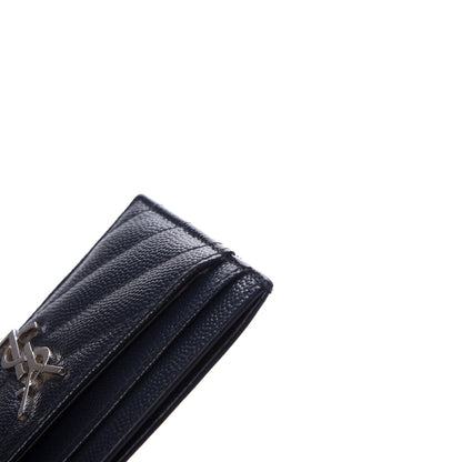 Saint Laurent Grain De Poudre Matelasse Monogram Chevron Credit Card Case Deep Marine 11 of 12