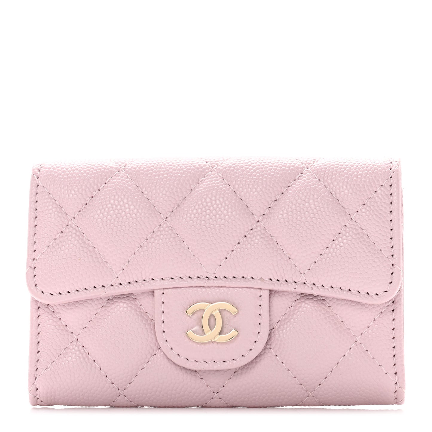 Caviar Quilted Flap Card Holder Wallet Light Pink