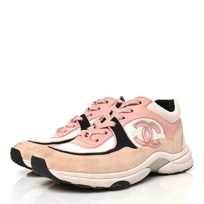 Chanel Nylon Lambskin Suede Calfskin CC Sneakers 38 Pink White Black 3 of 8