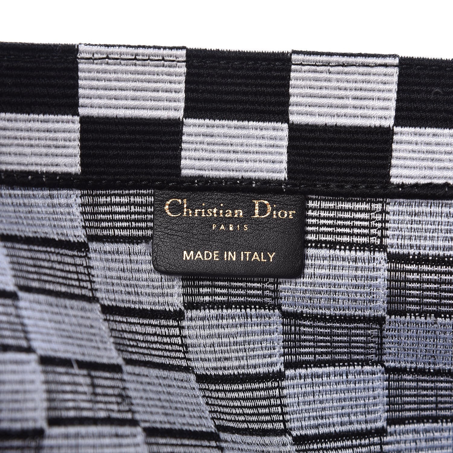 Christian Dior Canvas Embroidered Checkered Book Tote Black White 6 of 9