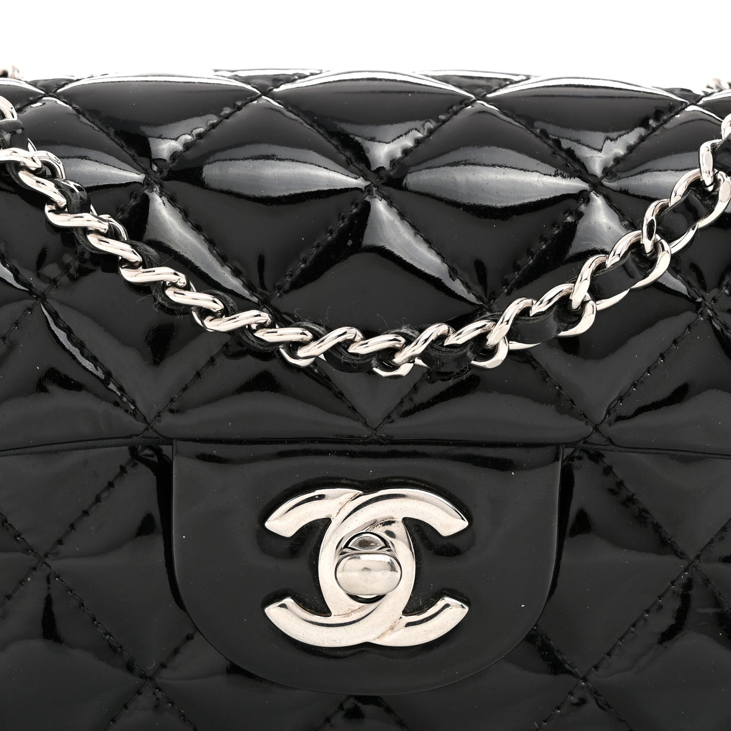 Patent Calfskin Quilted Extra Mini Rectangular Flap Black