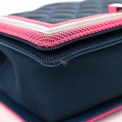 Chanel Canvas Quilted Medium Fluo Boy Flap Dark Navy Fuchsia Grey 5 of 20