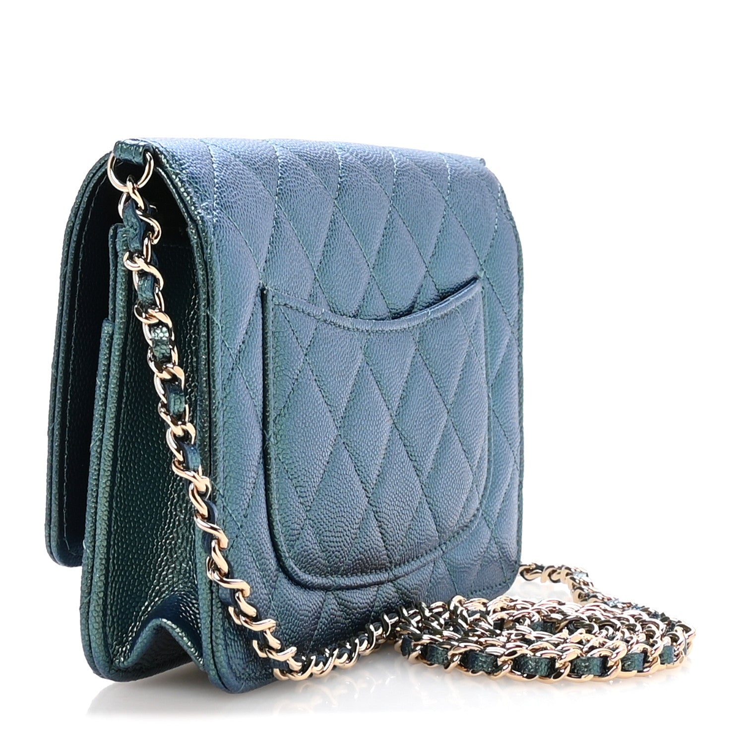 Chanel Iridescent Caviar Quilted Wallet on Chain WOC Dark Blue 3 of 12