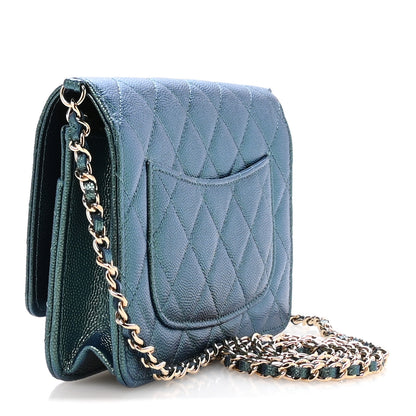 Chanel Iridescent Caviar Quilted Wallet on Chain WOC Dark Blue 3 of 12