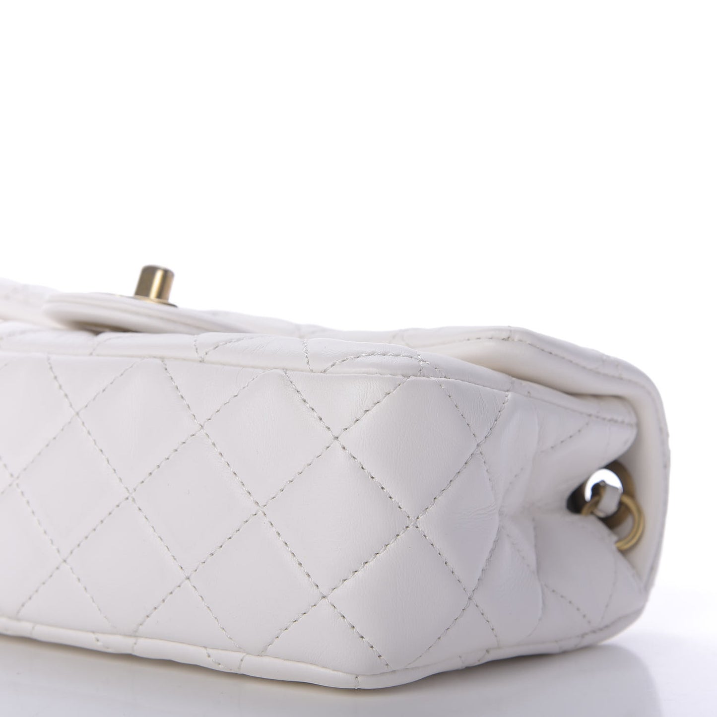 Lambskin Quilted Mini Rectangular Pearl Crush Flap White