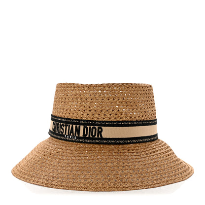 Christian Dior Straw Embroidered D-Bobby Large Brim Hat 59 Natural 1 of 9
