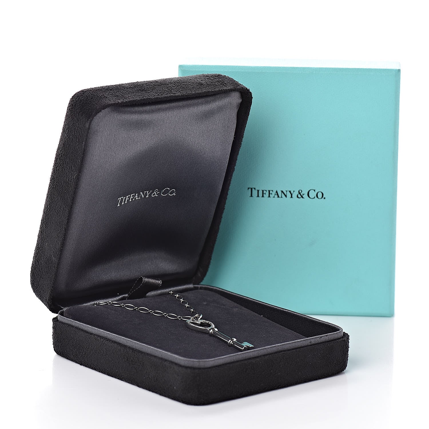 Tiffany 18K White Gold Diamond Mini Heart Key Charm Pendant Link Necklace 6 of 6