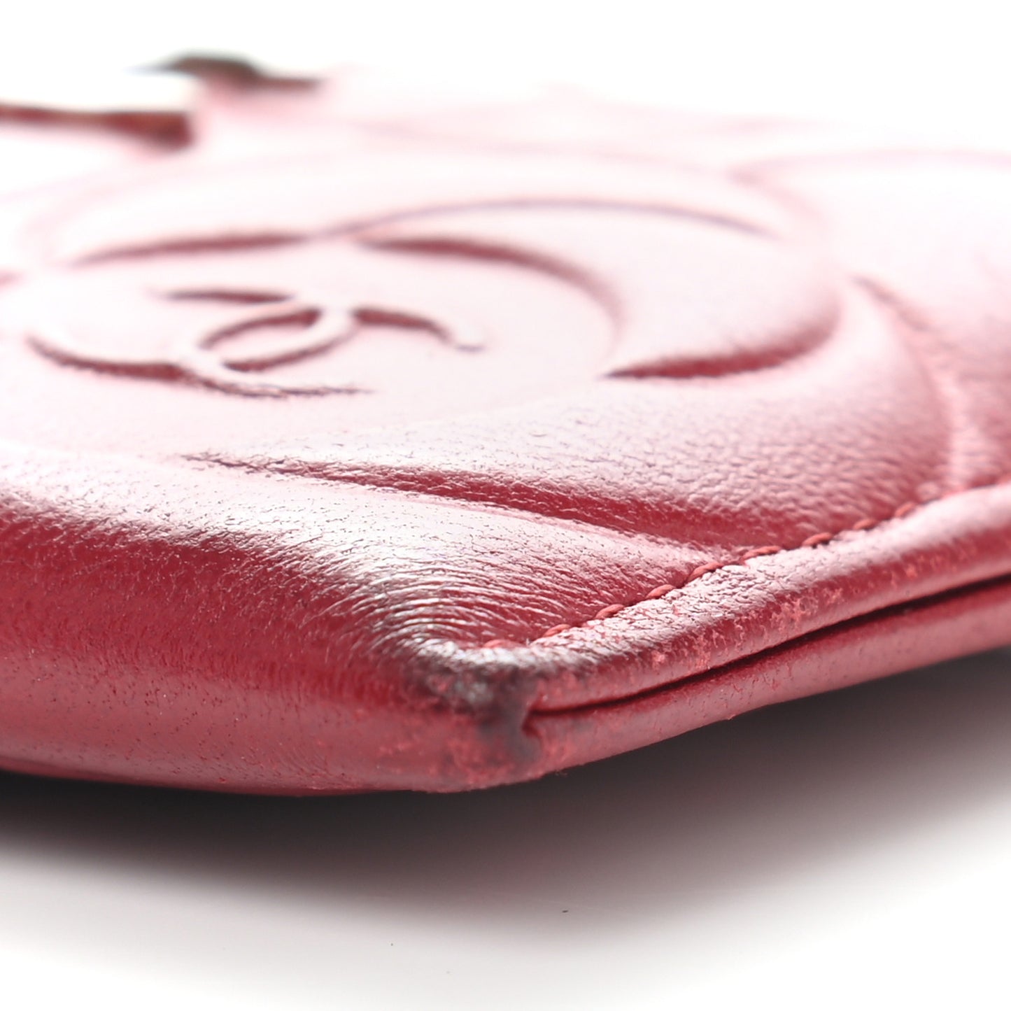 Lambskin Camellia Embossed Card Holder Red