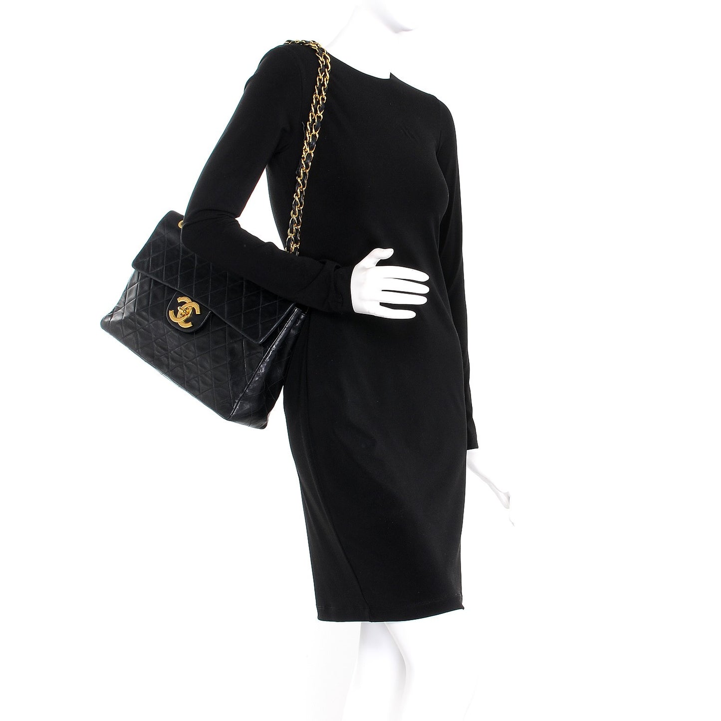 Lambskin Quilted XL Jumbo Single Flap Black