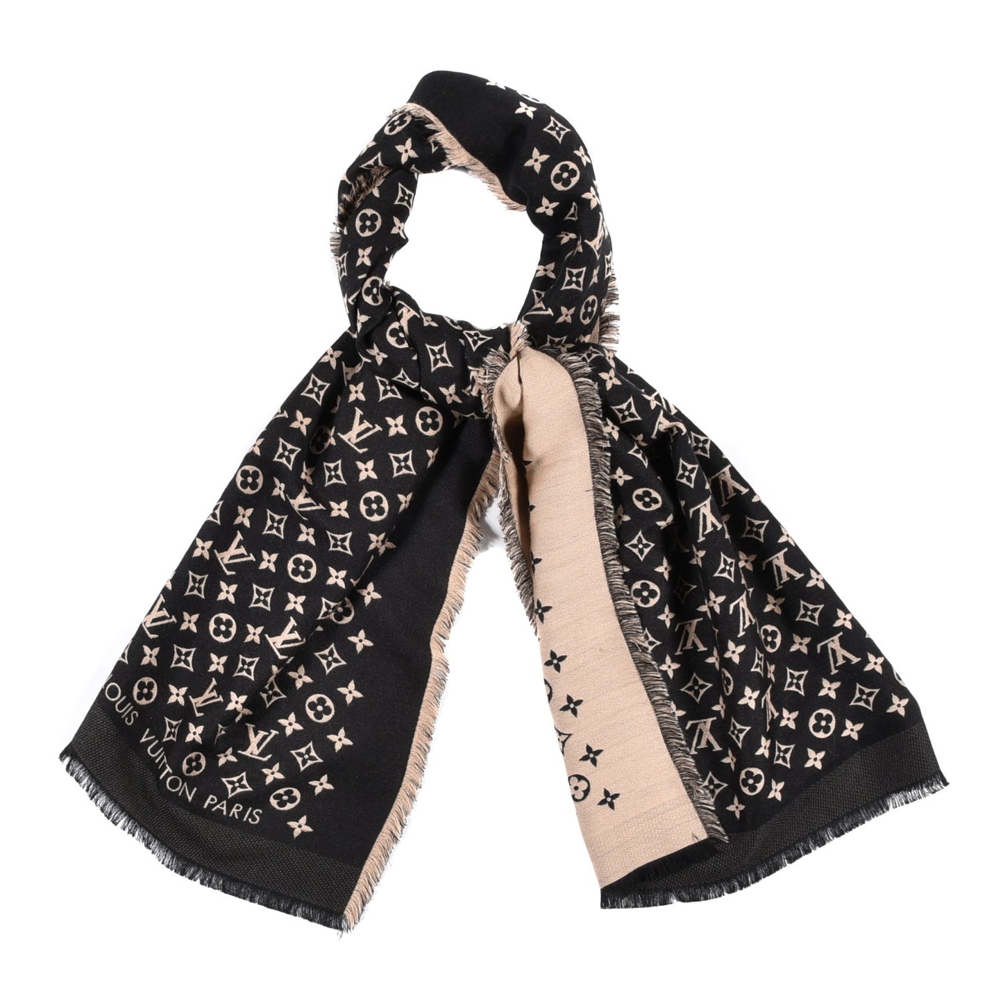 Wool Monogram Classic Scarf Black Beige