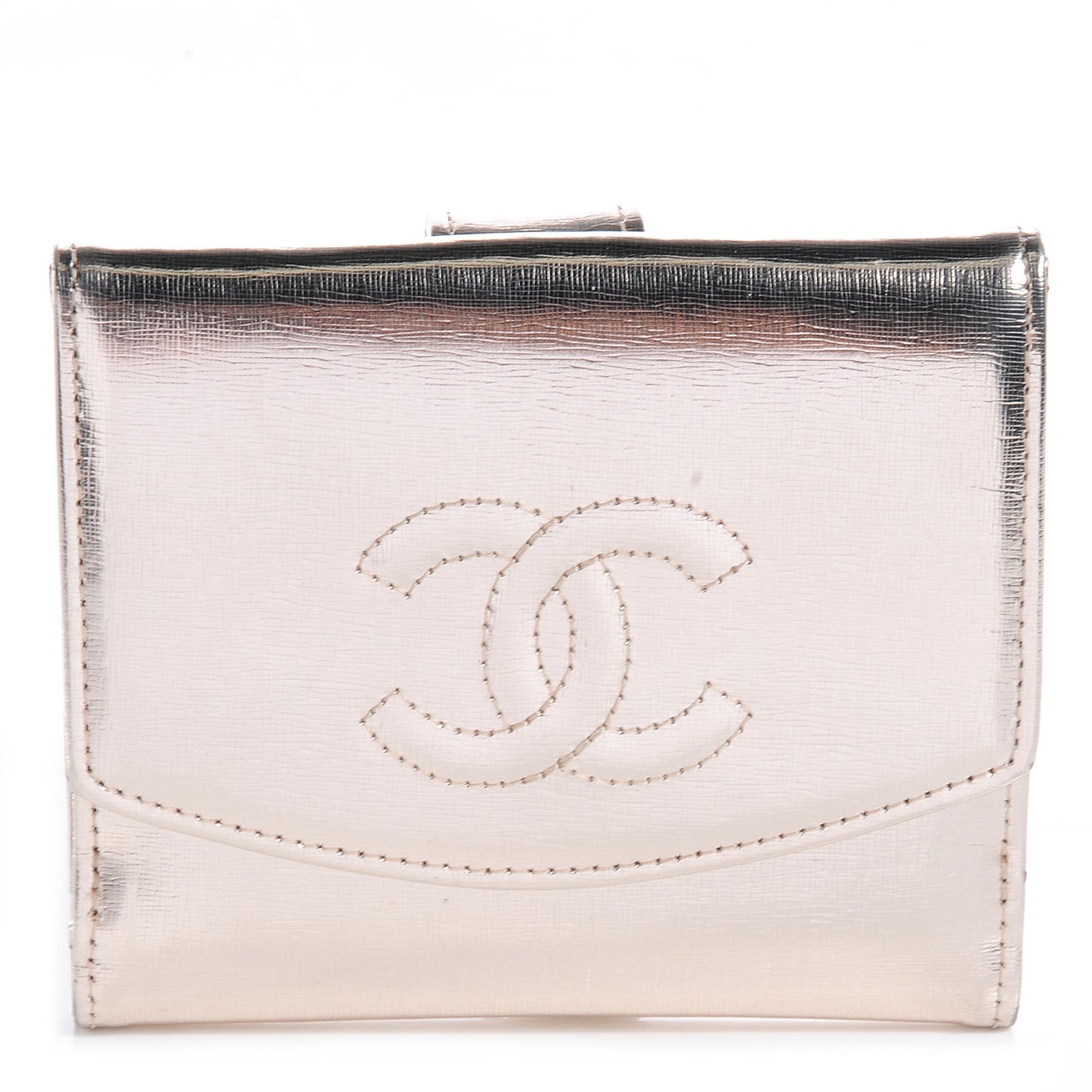 Textured Metallic Calfskin CC French Wallet Gold