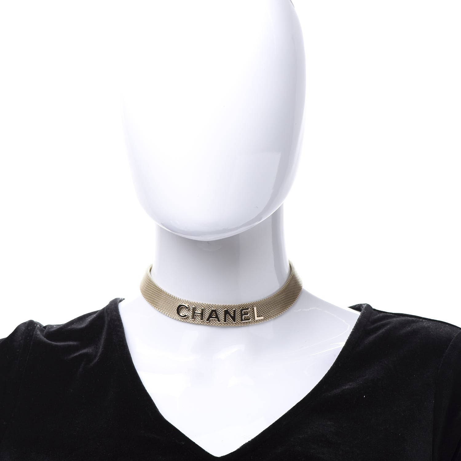 Chanel Mesh Ribbon Choker Necklace Gold 2 of 10