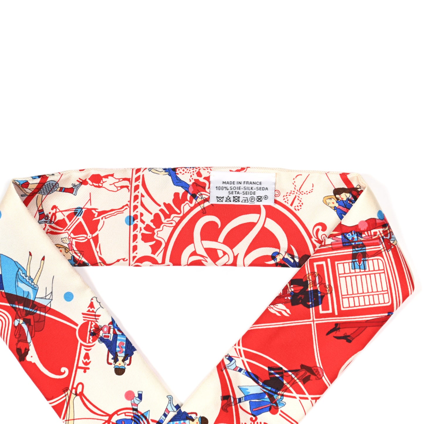 Silk Ex-Libris Les Parisiennes Studded Twilly Crème Rouge Bleu