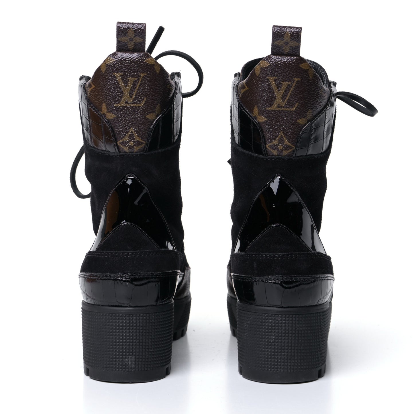 Suede Calfskin Crocodile Embossed Patent Monogram Laureate Platform Desert Boots 40 Black
