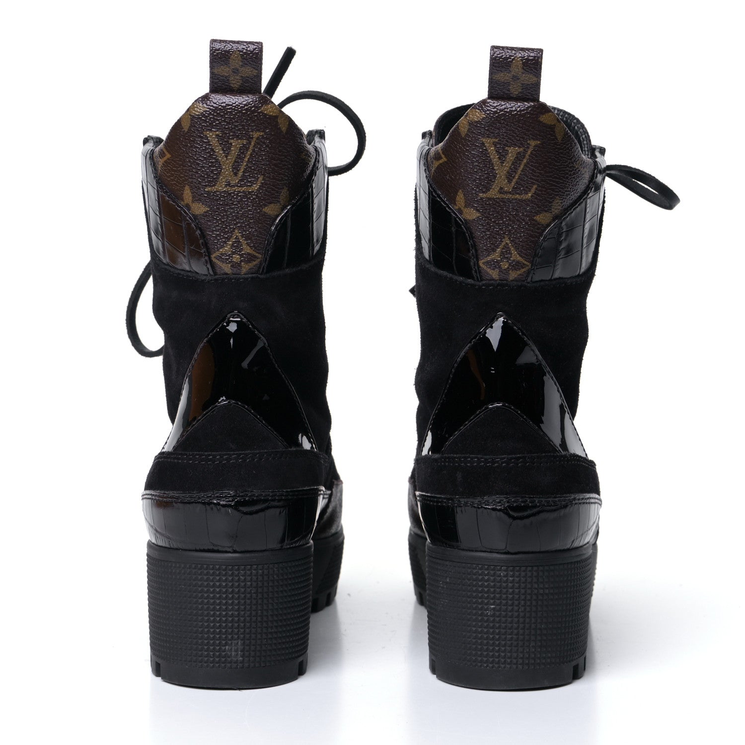 Louis Vuitton Suede Calfskin Crocodile Embossed Patent Monogram Laureate Platform Desert Boots 40 Black 7 of 18