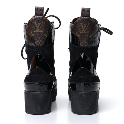 Louis Vuitton Suede Calfskin Crocodile Embossed Patent Monogram Laureate Platform Desert Boots 40 Black 7 of 18