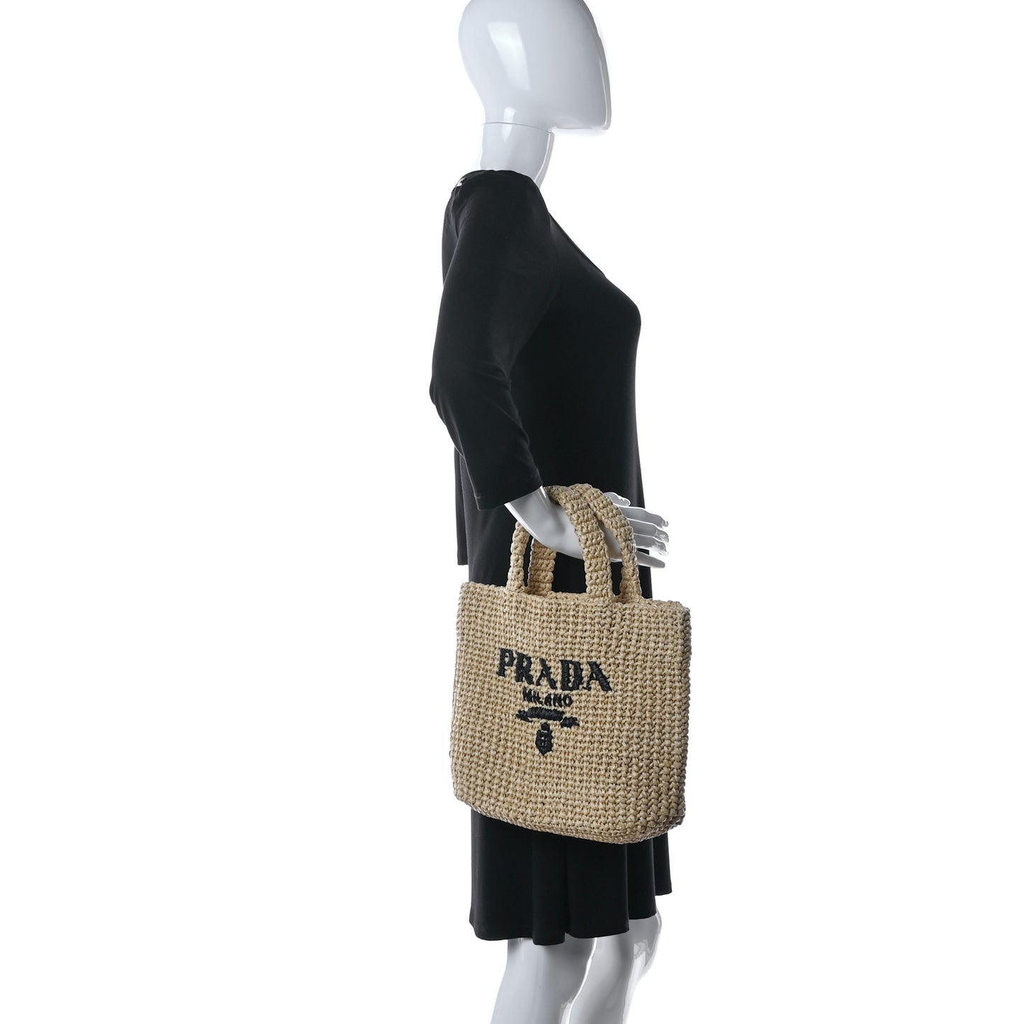 Yarn Raffia Effect Crochet Embroidered Small Logo Tote Naturale